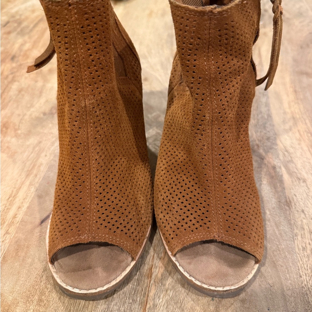 Toms Brown Perforated Open Toe Ankle Booties
